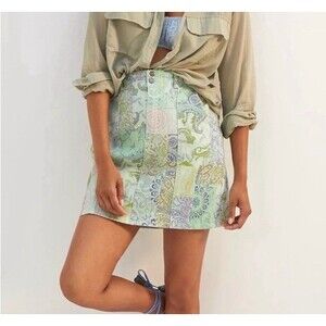 Anthropologie Pilcro Patchwork Denim Mini Skirt Women’s 8 Paisley Pastel
